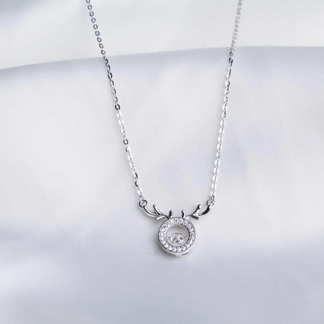 Dancing Stone Reindeer Antler Necklace - 925 Sterling Silver Halo Pendant