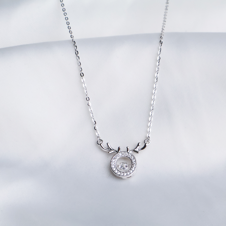 Dancing Stone Reindeer Antler Necklace - 925 Sterling Silver Halo Pendant