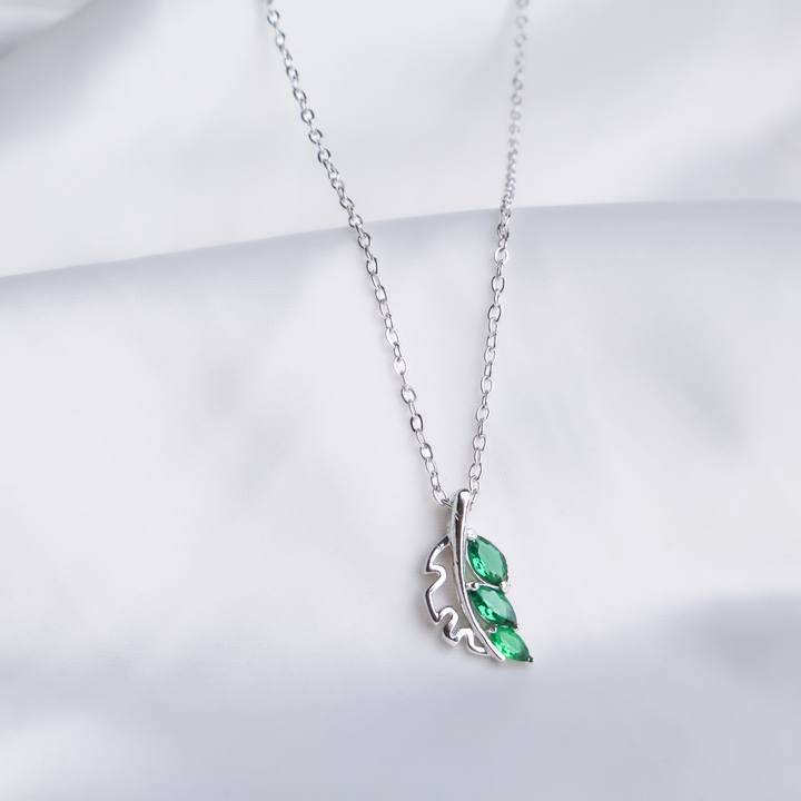 Enchanted Emerald Leaf Necklace - 925 Sterling Silver Marquise Botanical Pendant