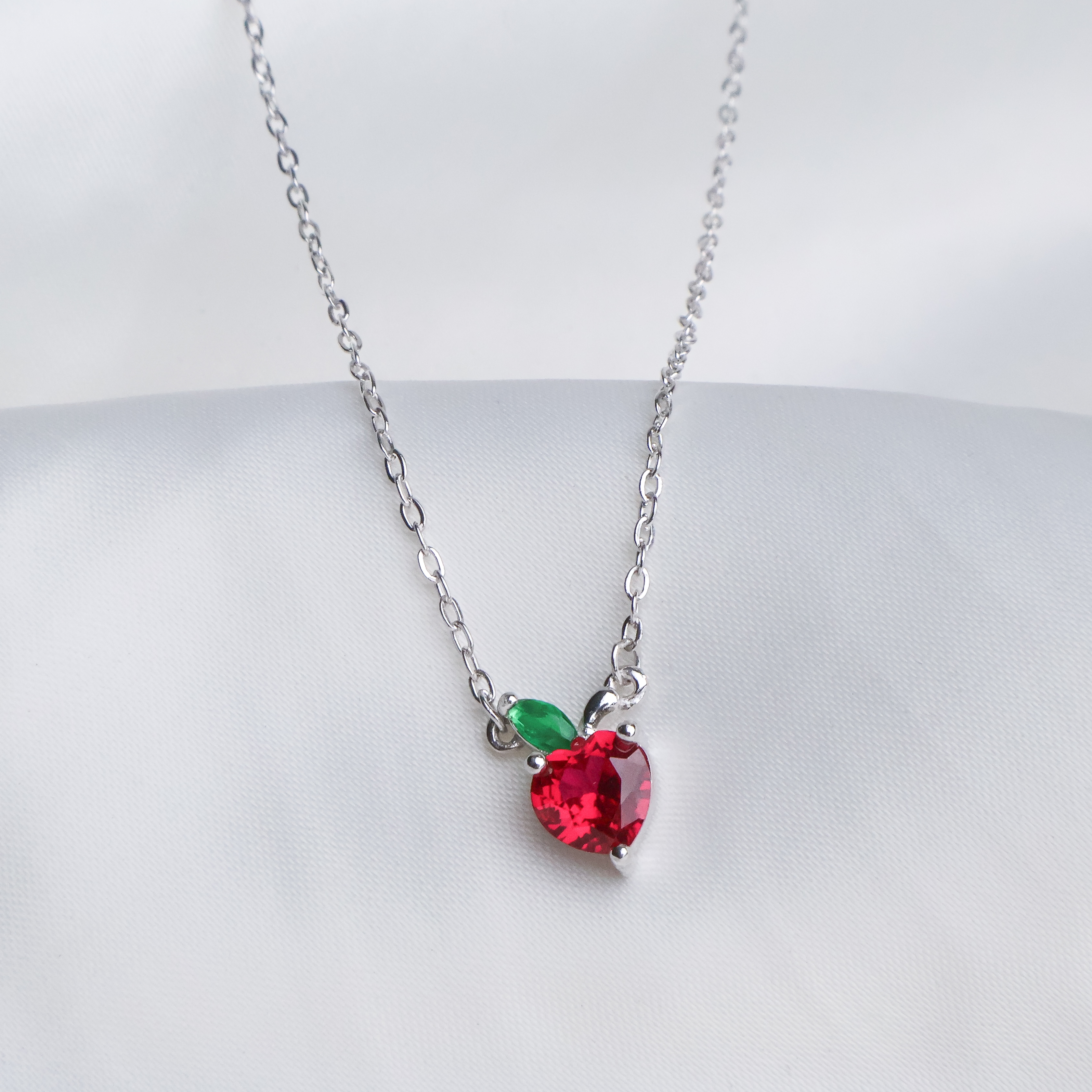 Sweet Cherry Heart Pendant Necklace - 925 Sterling Silver with Vibrant Ruby Zirconia