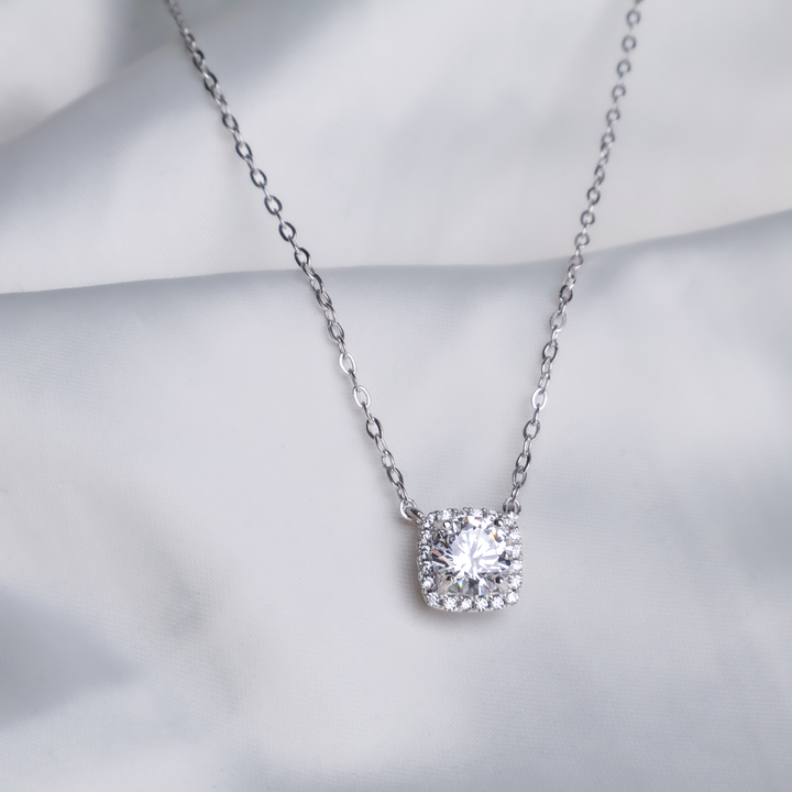 Classic Cushion-Cut Halo Pendant Necklace - 925 Sterling Silver