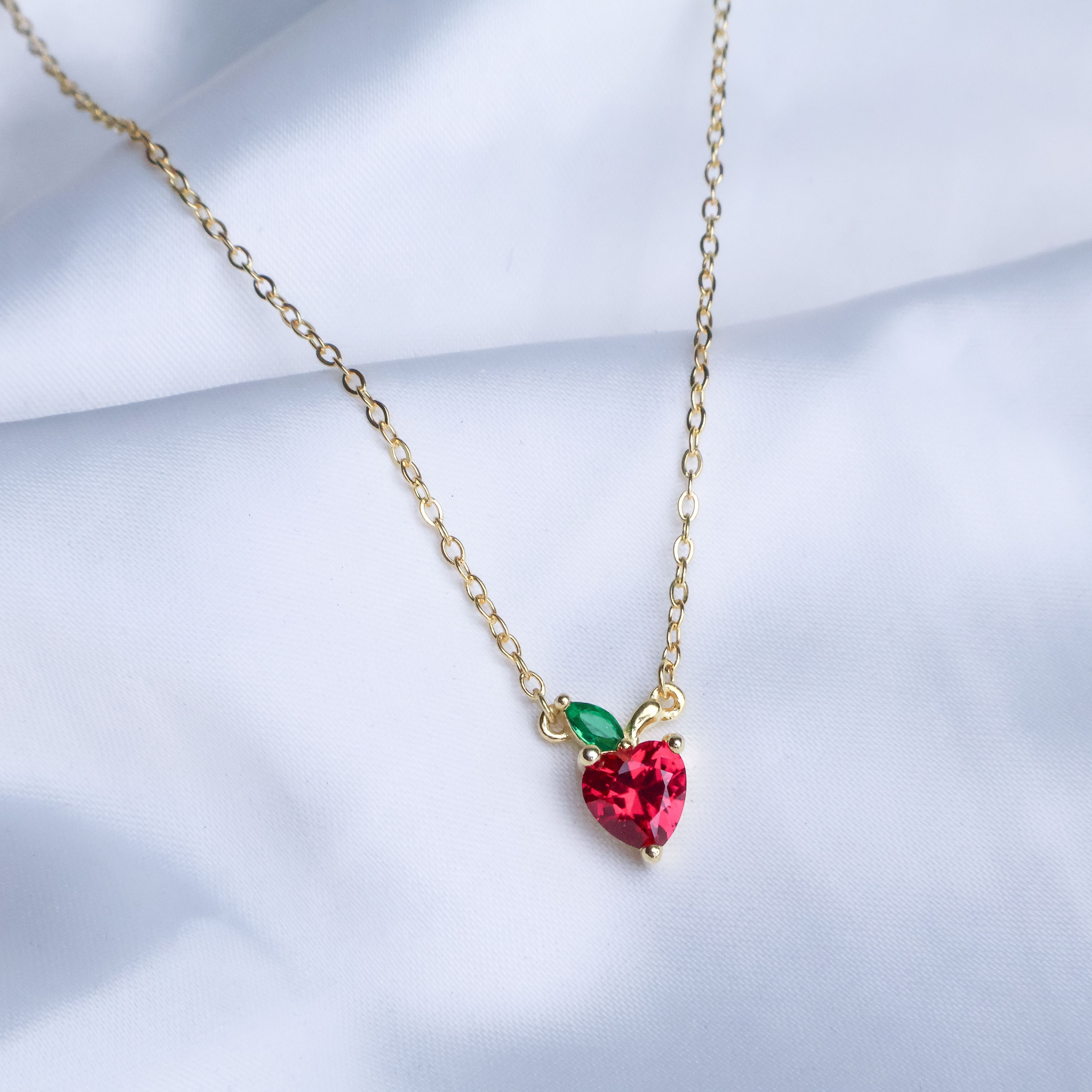 Sweet Cherry Heart Pendant Necklace - 925 Sterling Silver