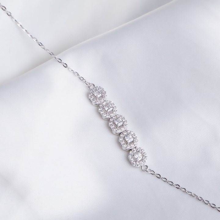 Shimmering Quintet Halo Bracelet – 925 Sterling Silver Radiant Solitaire Sequence