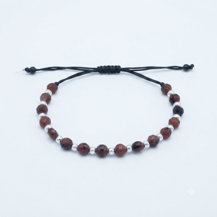 Men’s Minimalist Faceted Brown Stone Bracelet (Silver Accent Beads)