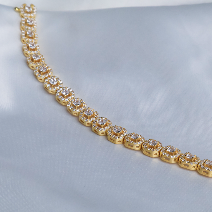 Luxe Geometric Halo Bracelet - 925 Sterling Silver with Gold Finish