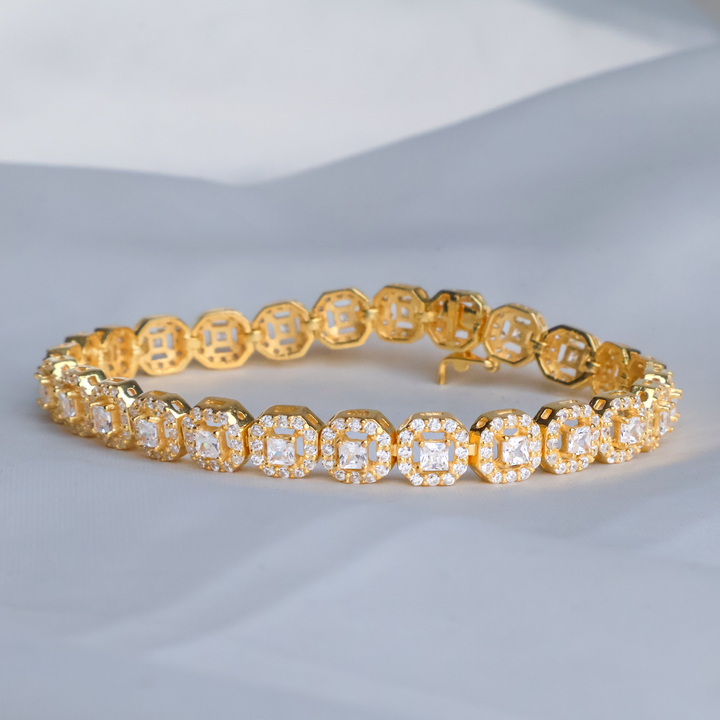 Luxe Geometric Halo Bracelet - 925 Sterling Silver with Gold Finish