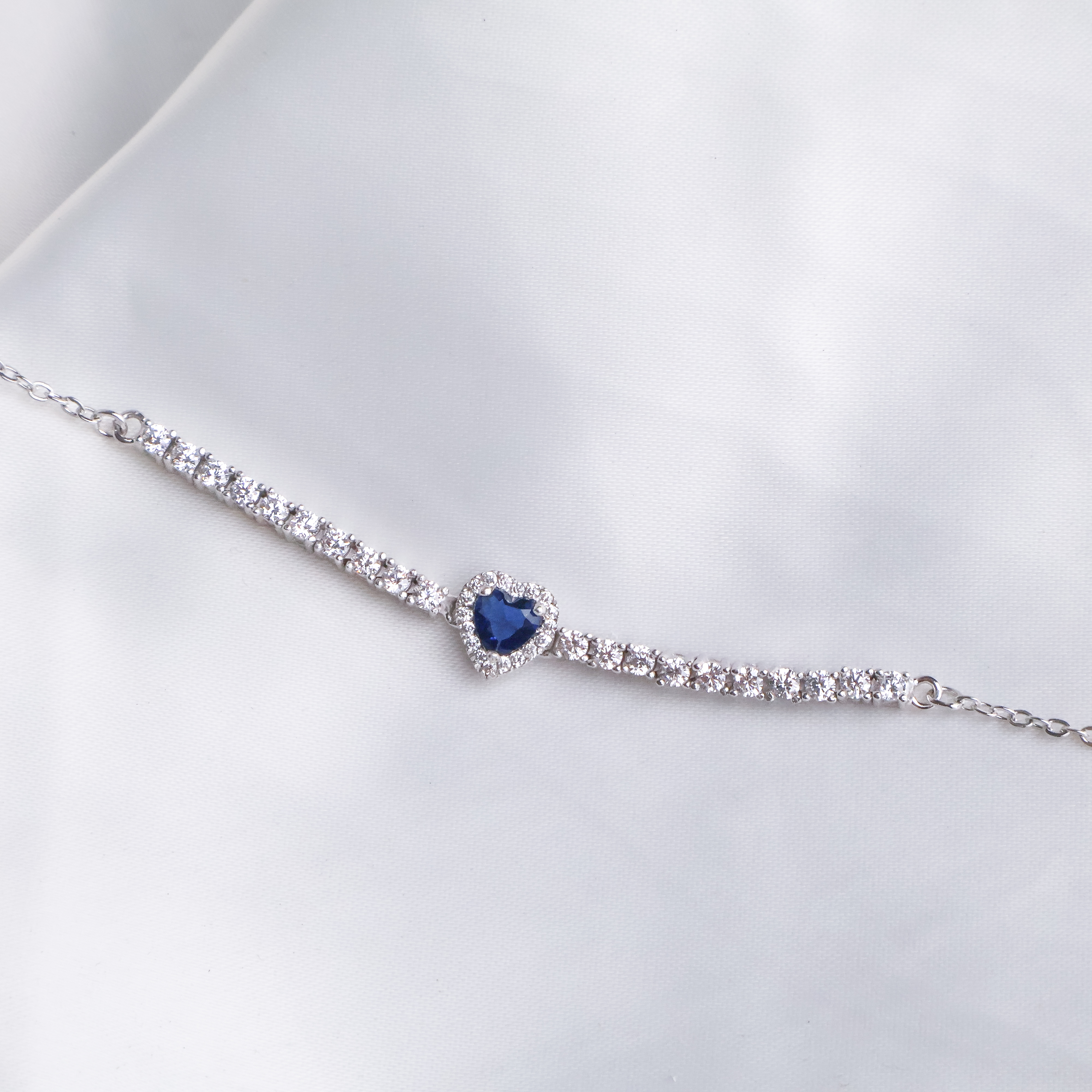 Midnight Heart Sapphire Tennis Bracelet – 925 Sterling Silver Royal Halo Statement