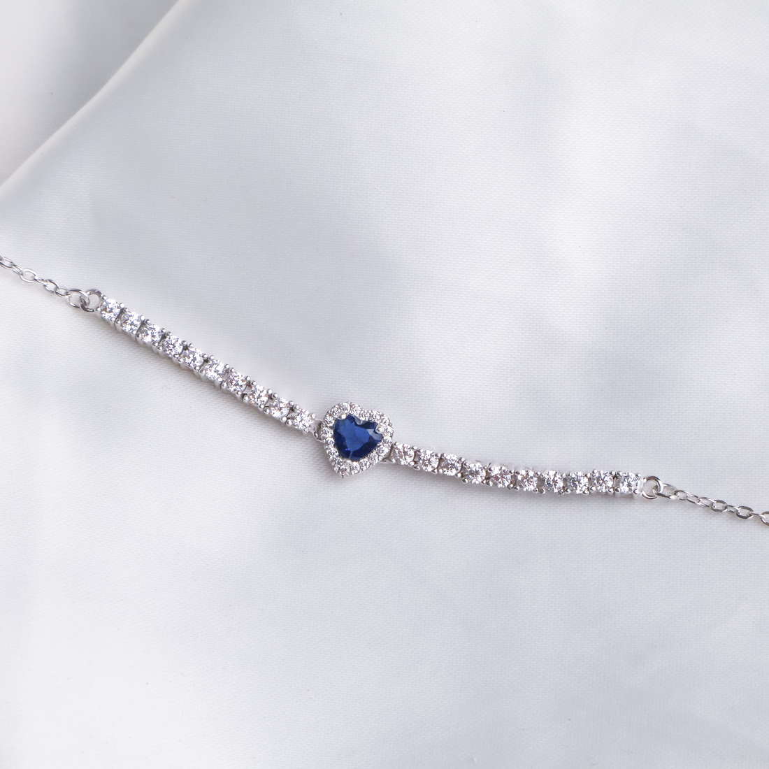 Midnight Heart Sapphire Tennis Bracelet – 925 Sterling Silver Royal Halo Statement
