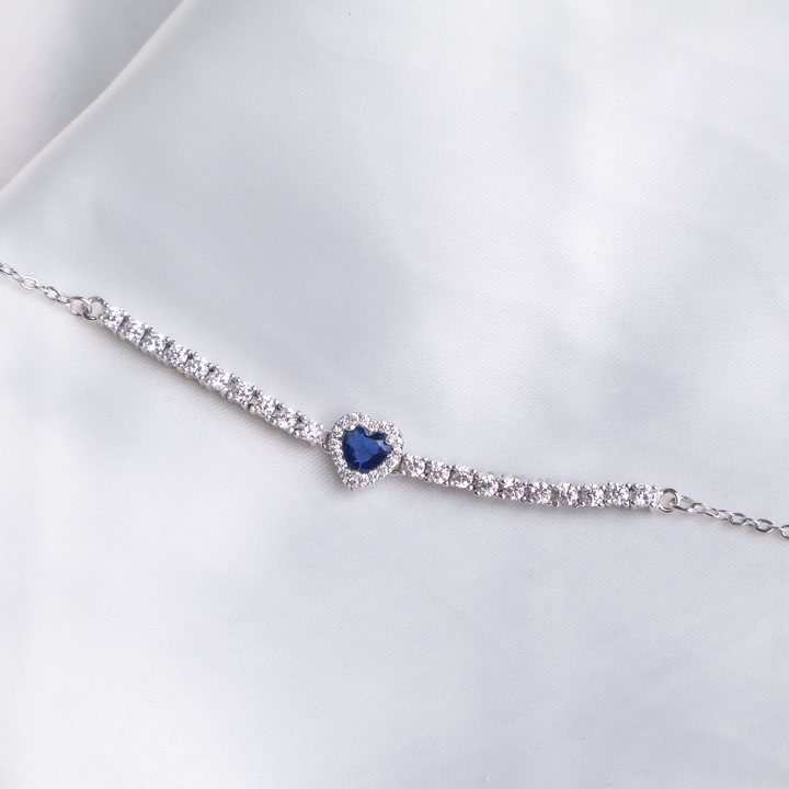 Midnight Heart Sapphire Tennis Bracelet – 925 Sterling Silver Royal Halo Statement