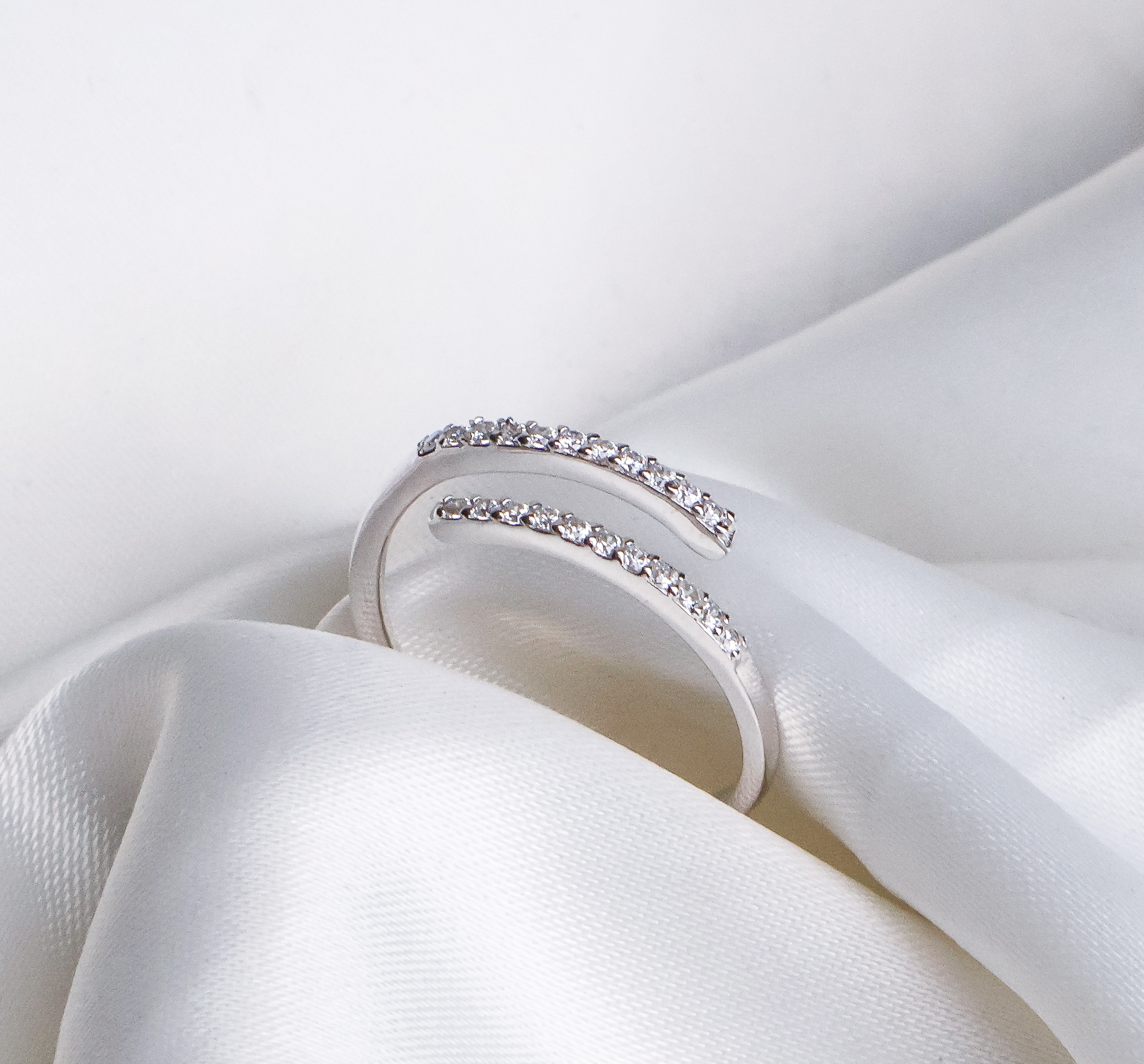 Double Pavé Ribbon Wrap Ring - 925 Sterling Silver Minimalist Adjustable Statement