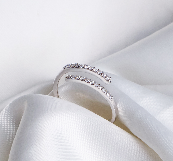 Double Pavé Ribbon Wrap Ring - 925 Sterling Silver Minimalist Adjustable Statement