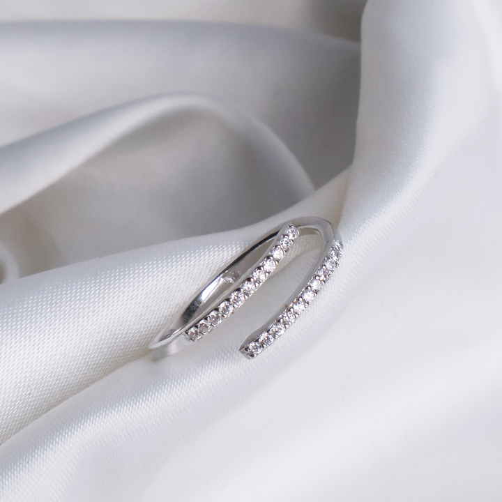 Double Pavé Ribbon Wrap Ring - 925 Sterling Silver Minimalist Adjustable Statement