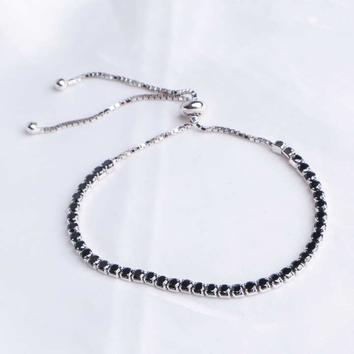 Midnight Sparkle Black Onyx Tennis Bracelet - 925 Sterling Silver Adjustable Slider