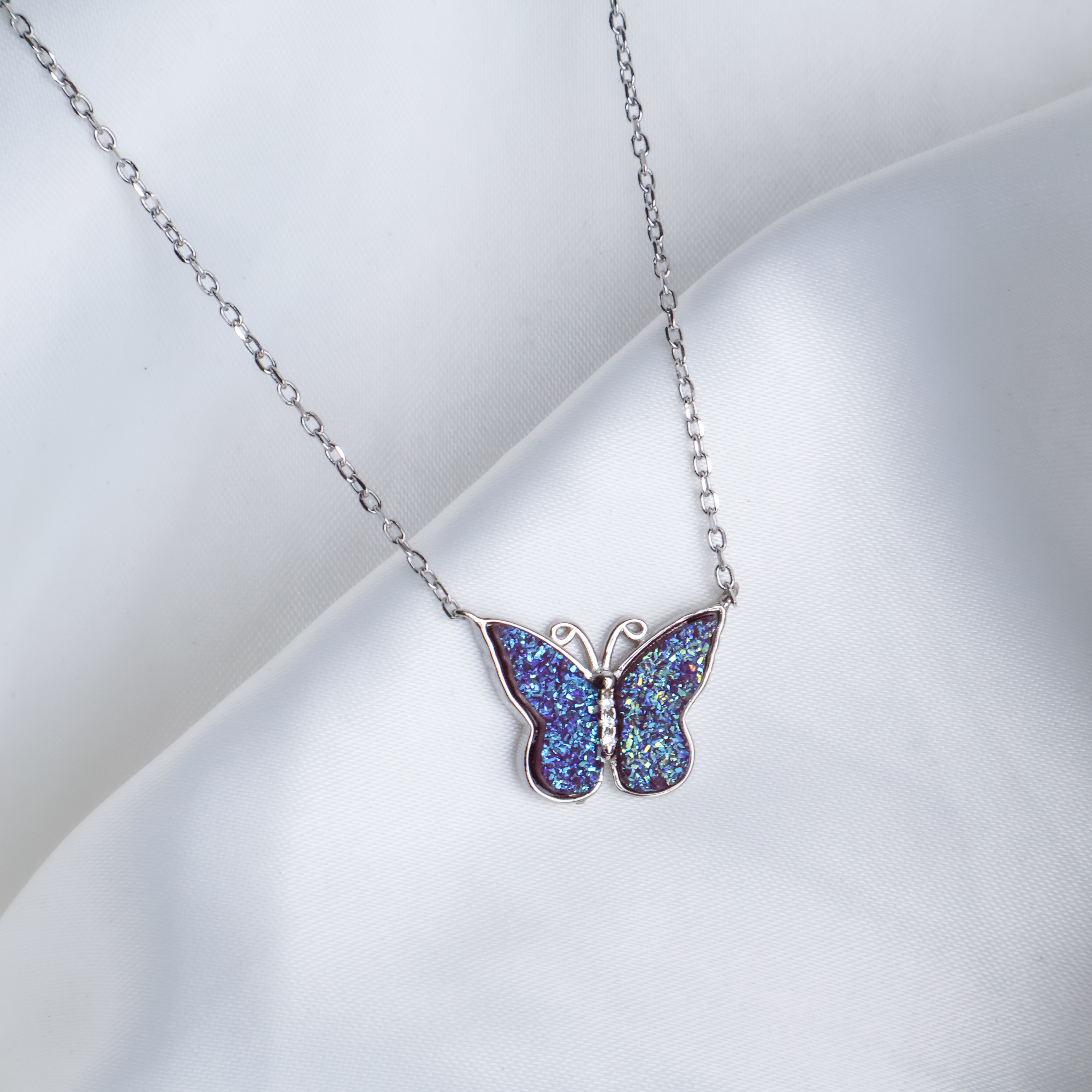 Blue Butterfly Necklace Silver