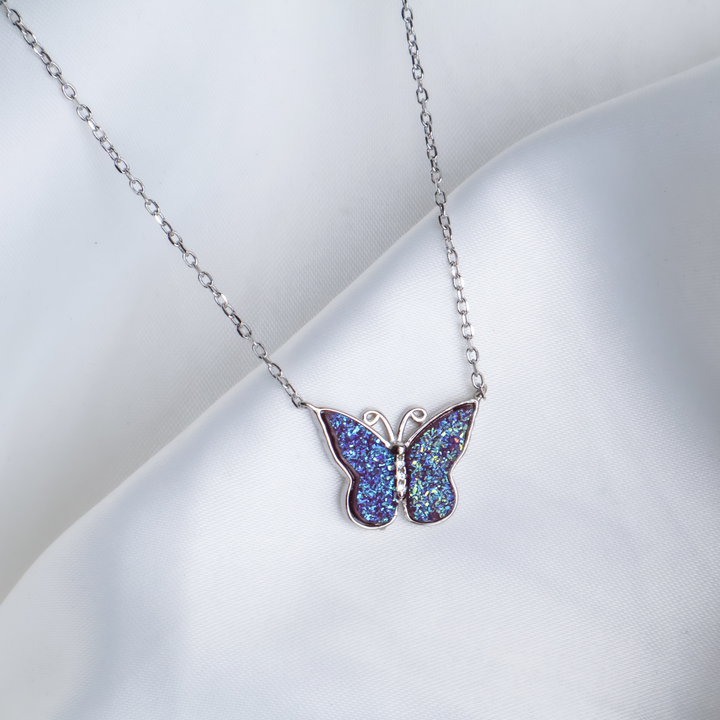 Blue Butterfly Necklace Silver