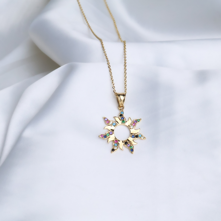 Sunburst Rainbow Charm Necklace