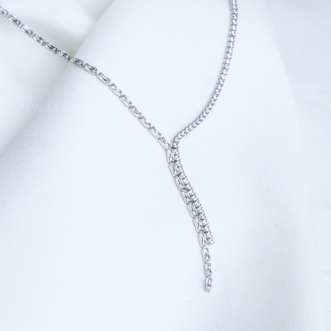 Baguette Symphony Cascading Tennis Necklace in 925 Sterling Silver 2ml