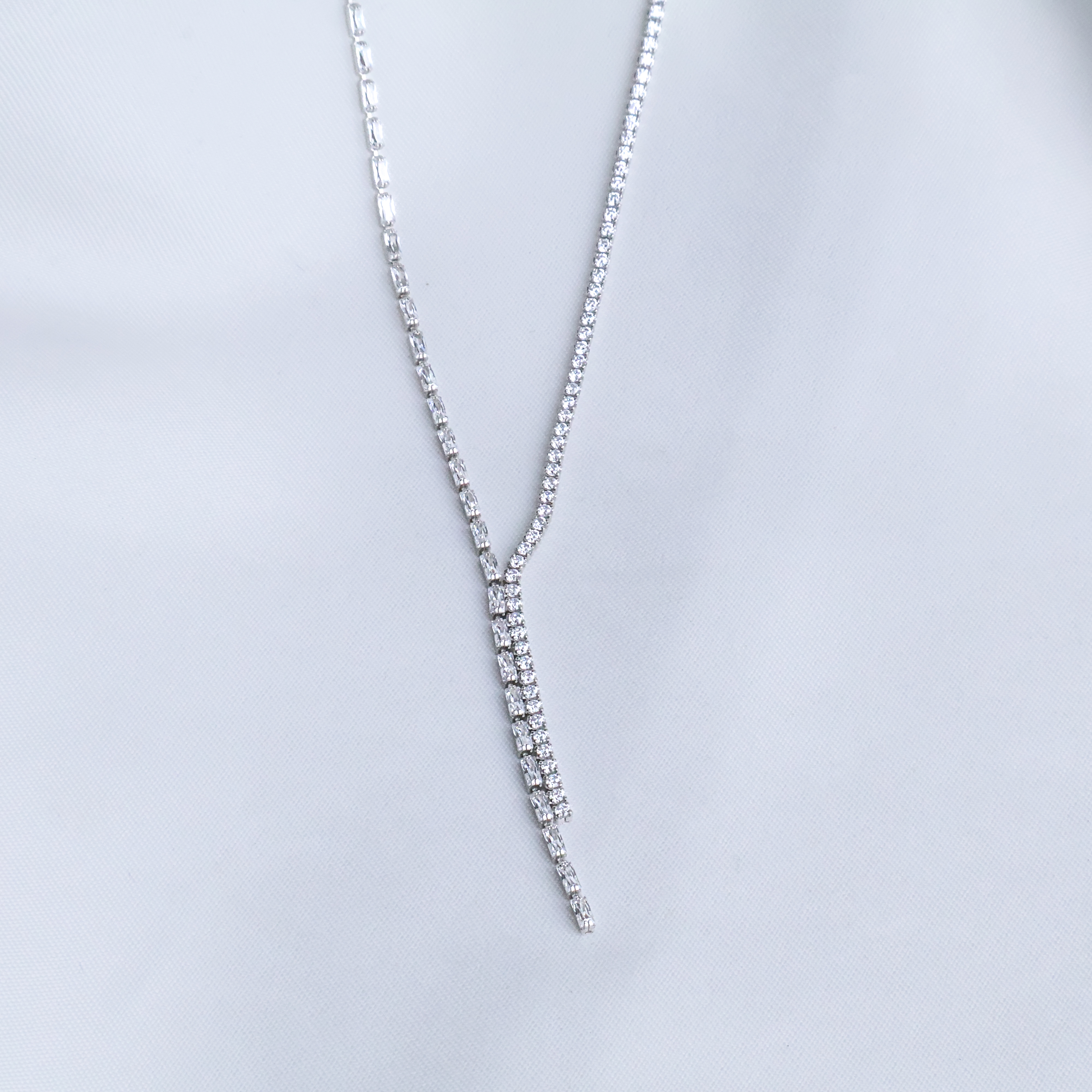 Baguette Symphony Cascading Tennis Necklace in 925 Sterling Silver 2ml