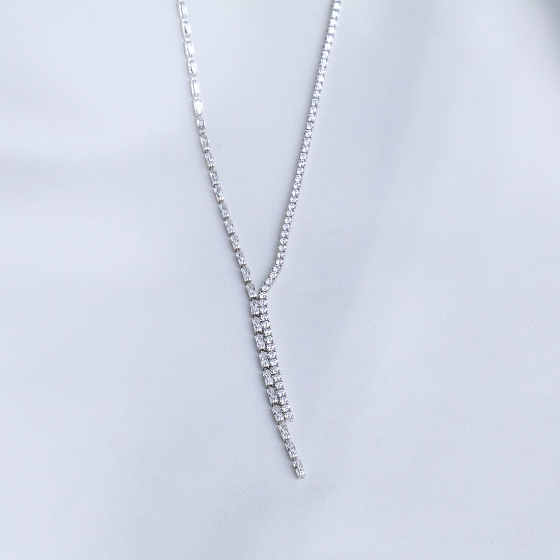 Baguette Symphony Cascading Tennis Necklace in 925 Sterling Silver 2ml