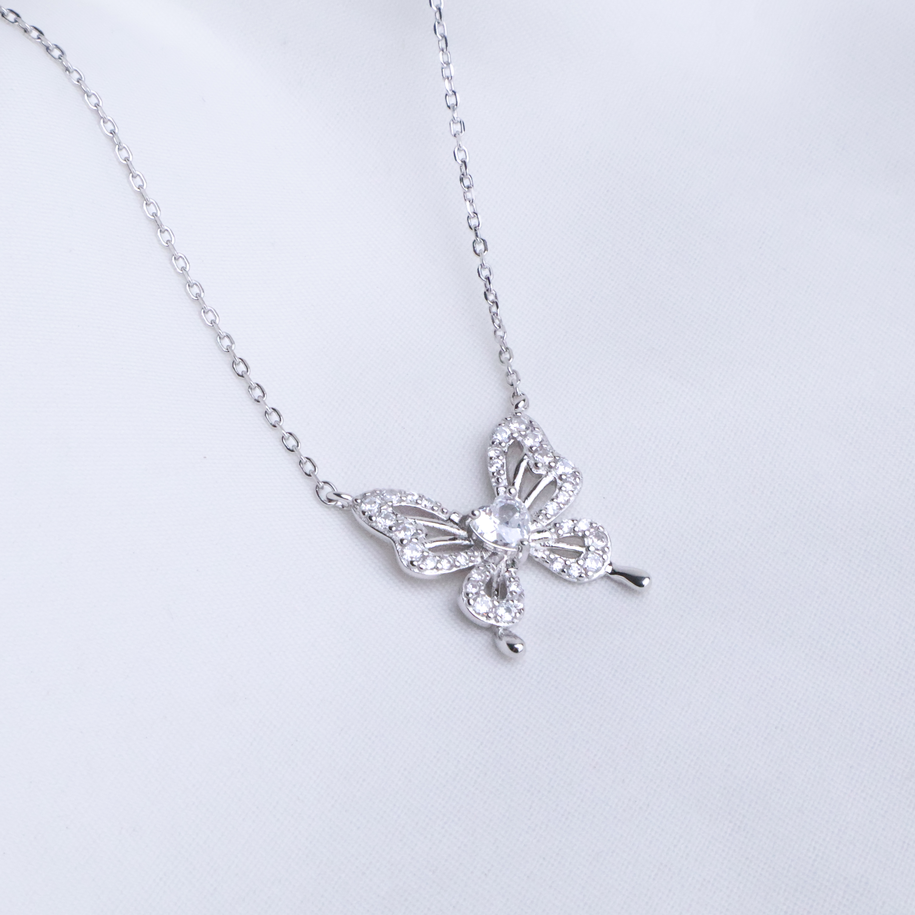 Sparkling Pavé Butterfly Pendant Necklace in 925 Sterling Silver