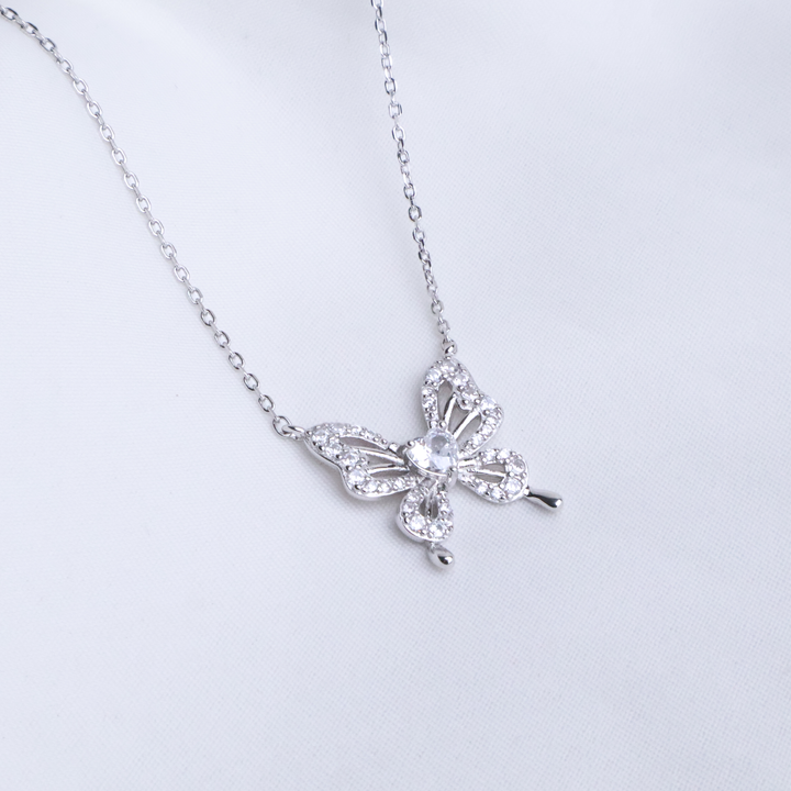 Sparkling Pavé Butterfly Pendant Necklace in 925 Sterling Silver