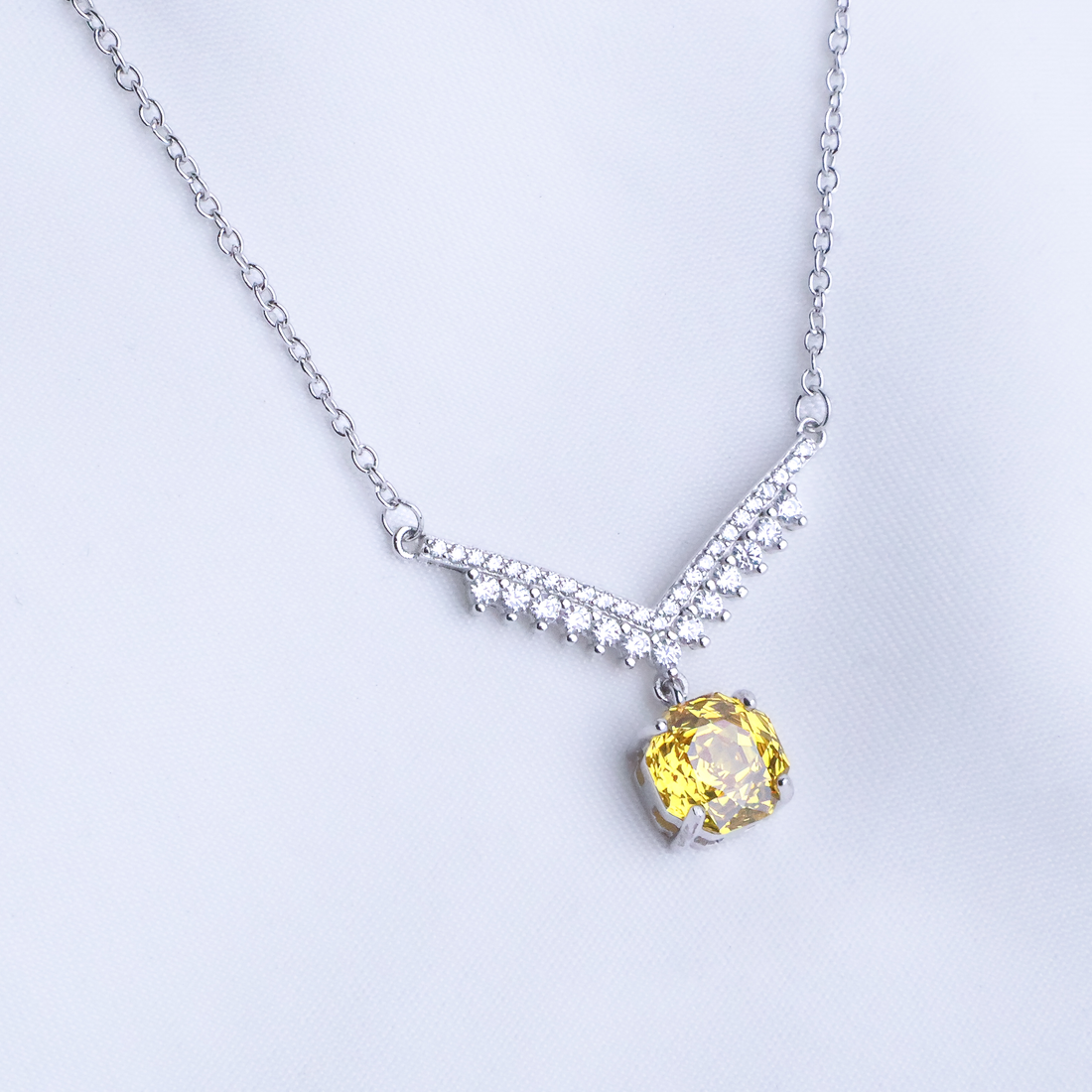 Canary Yellow Radiant Drop Necklace in Sterling Silver