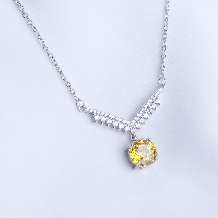 Canary Yellow Radiant Drop Necklace in Sterling Silver