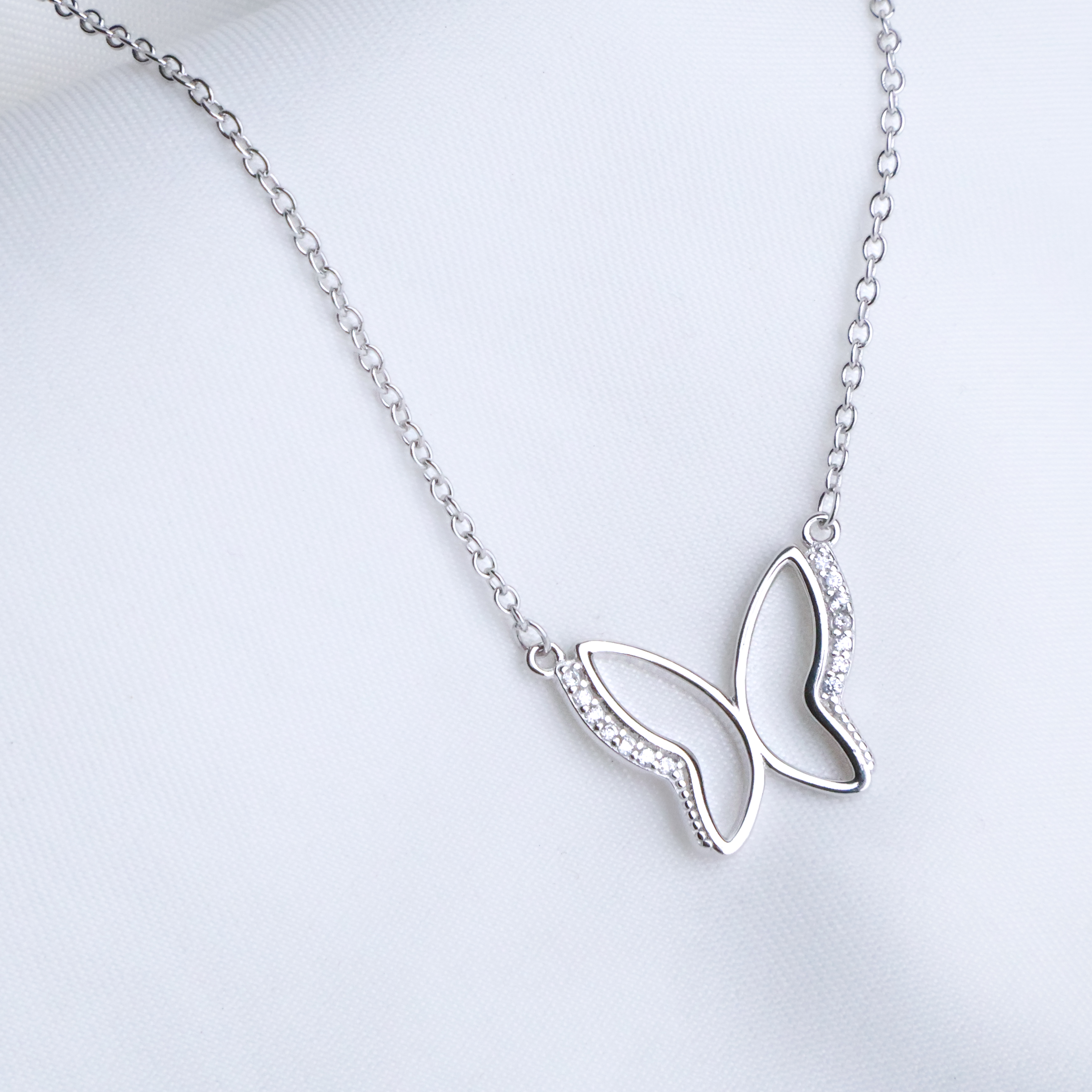 Sparkling Butterfly Silhouette Necklace in Sterling Silver