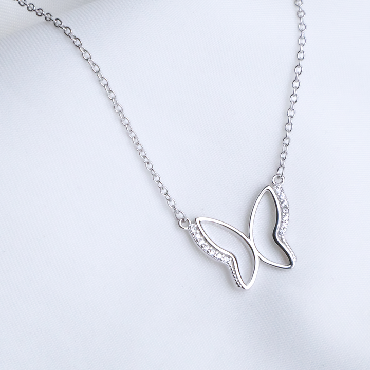 Sparkling Butterfly Silhouette Necklace in Sterling Silver