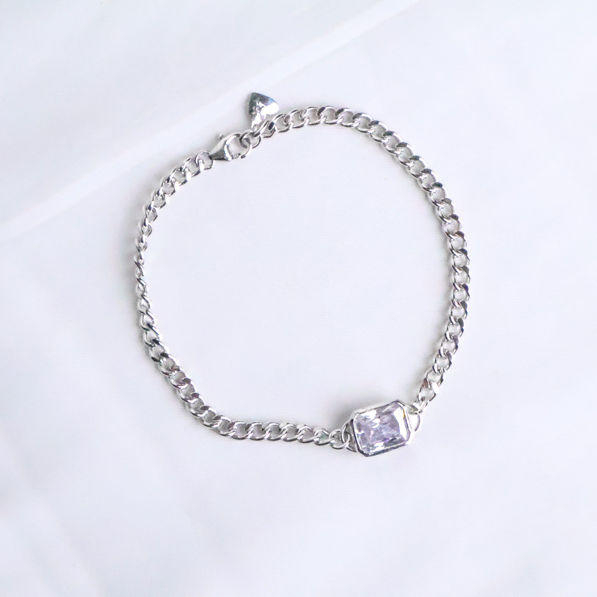 Radiant Emerald-Cut Ziricon Gourmette Bracelet – 925 Sterling Silver , Lengh 18cm, Thick 4mm