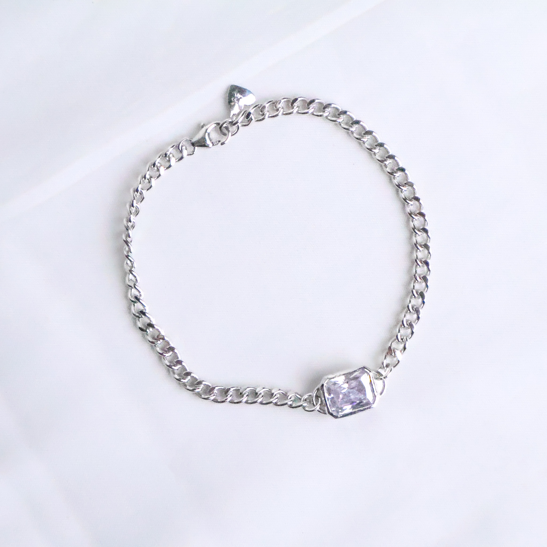 Radiant Emerald-Cut Ziricon Gourmette Bracelet – 925 Sterling Silver , Lengh 18cm, Thick 4mm