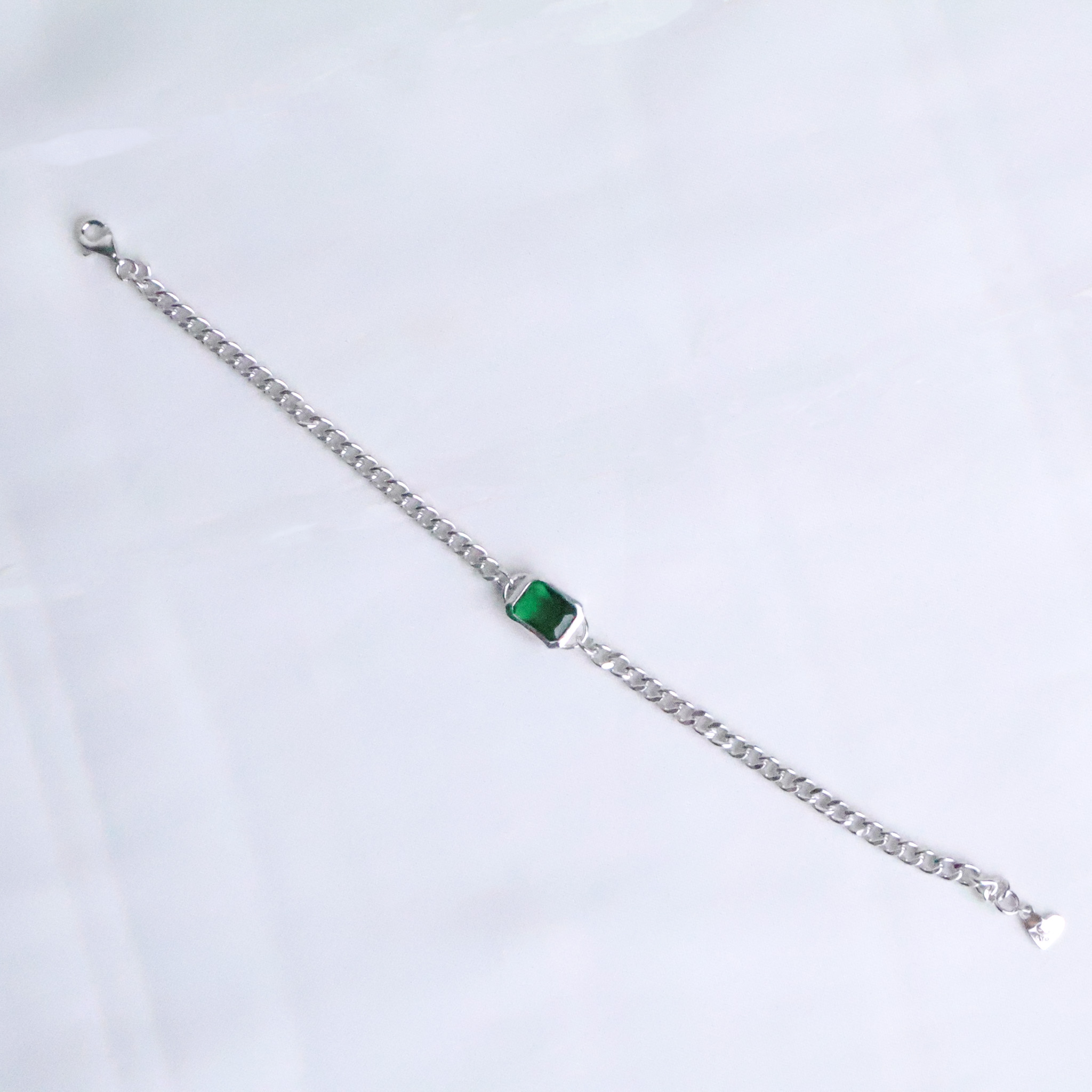 Emerald-Cut Green Ziricon Gourmette Bracelet – 925 Sterling Silver 4mm