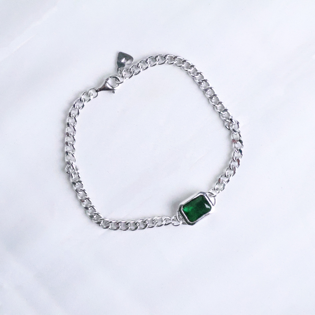 Emerald-Cut Green Ziricon Gourmette Bracelet – 925 Sterling Silver 4mm