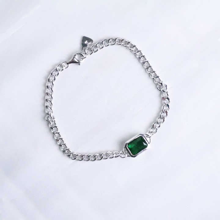 Emerald-Cut Green Ziricon Gourmette Bracelet – 925 Sterling Silver 4mm