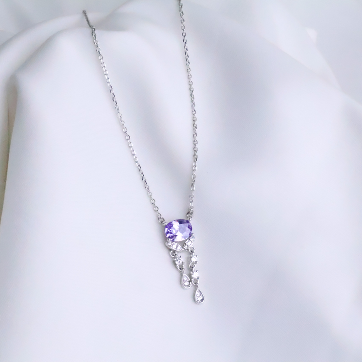 Amethyst Radiance – 925 Sterling Silver Drop Necklace