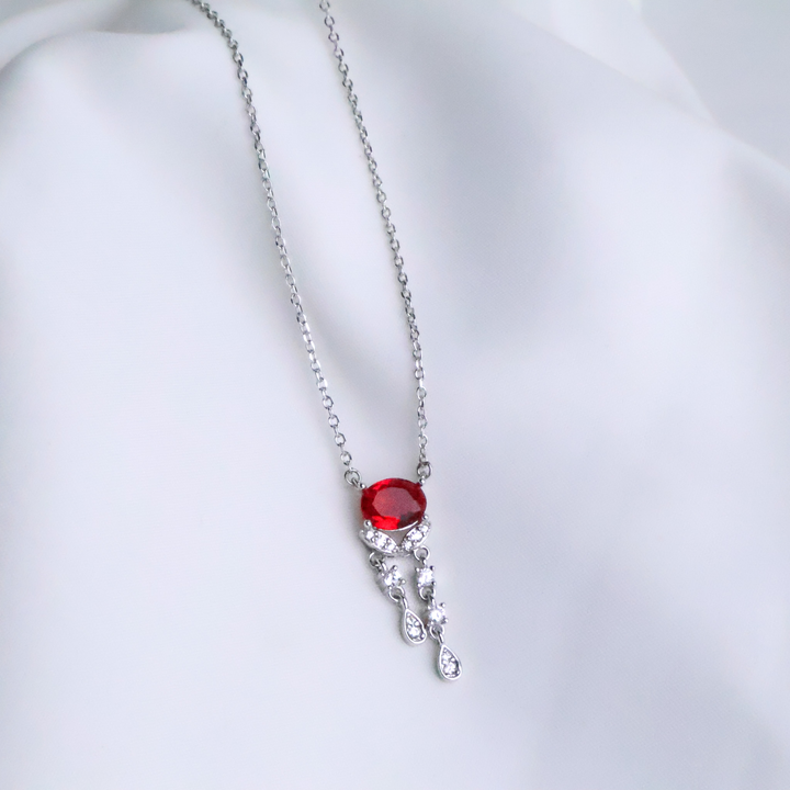 Ruby Radiance – 925 Sterling Silver Drop Necklace