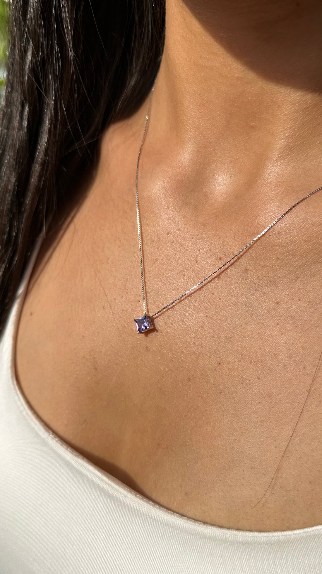Princess-Cut Purple Stone Necklace