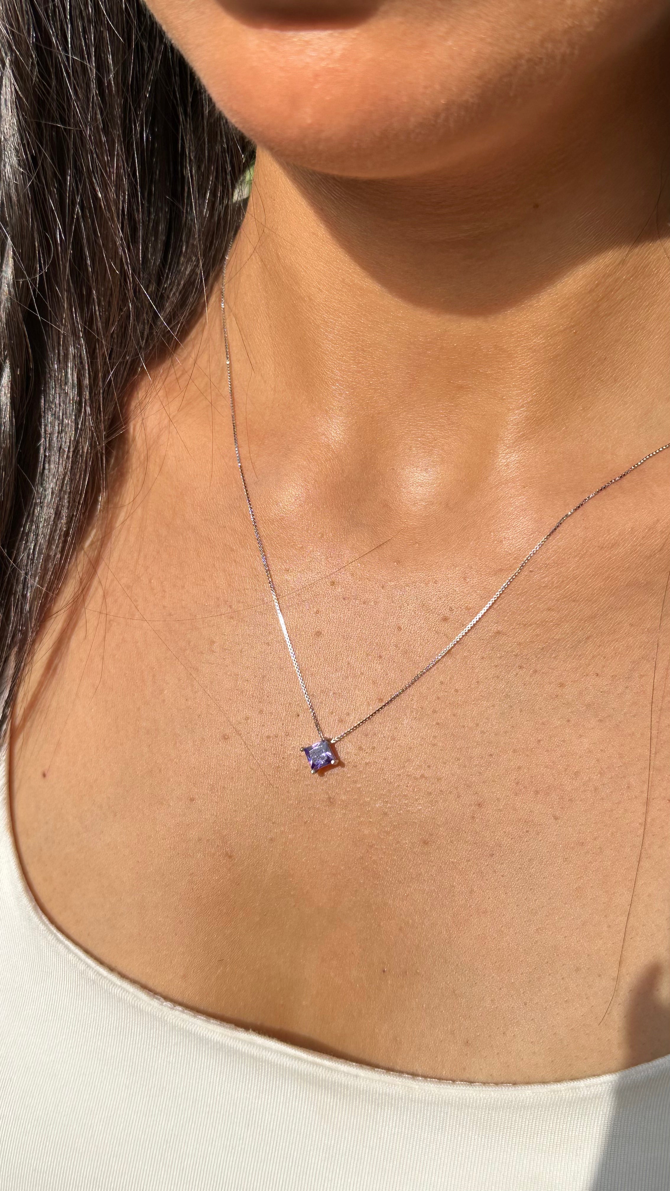 Princess-Cut Purple Stone Necklace