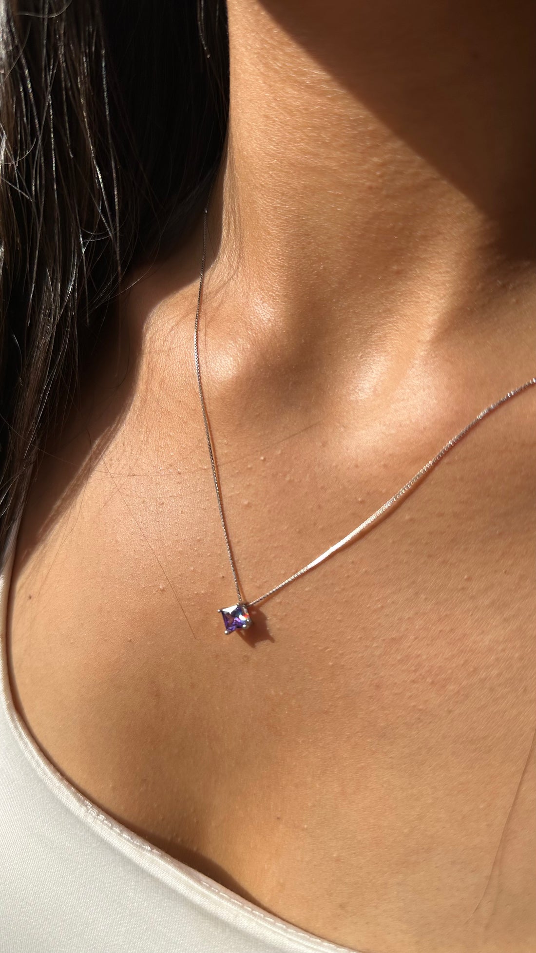 Princess-Cut Purple Stone Necklace