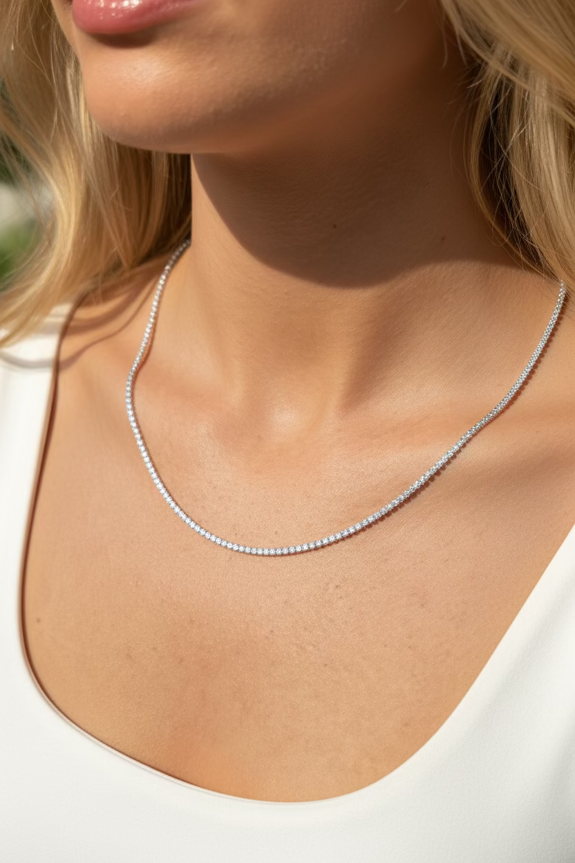 Tennis Silver Necklace, 3mm, 42cm
