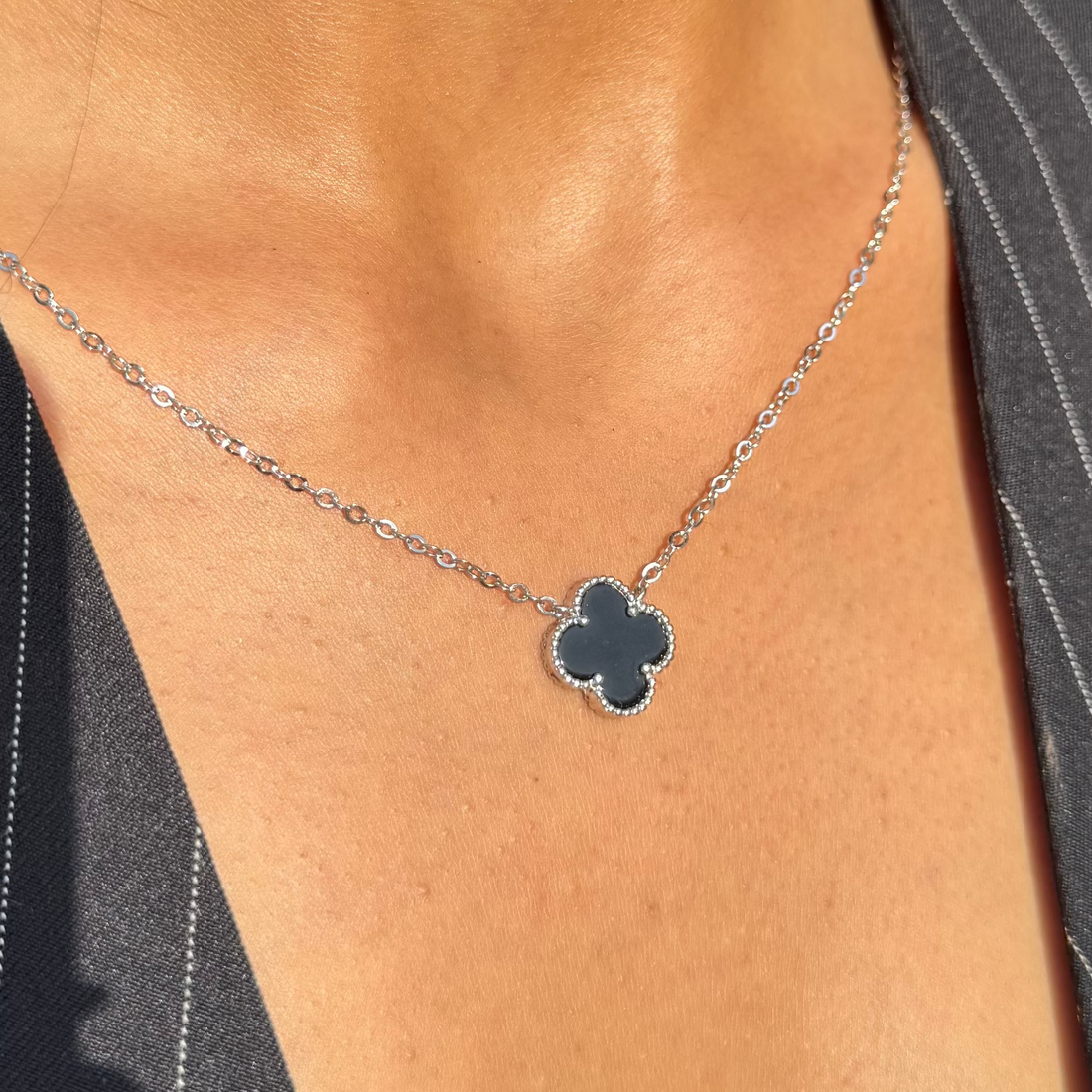 Black Clover Silver Necklace