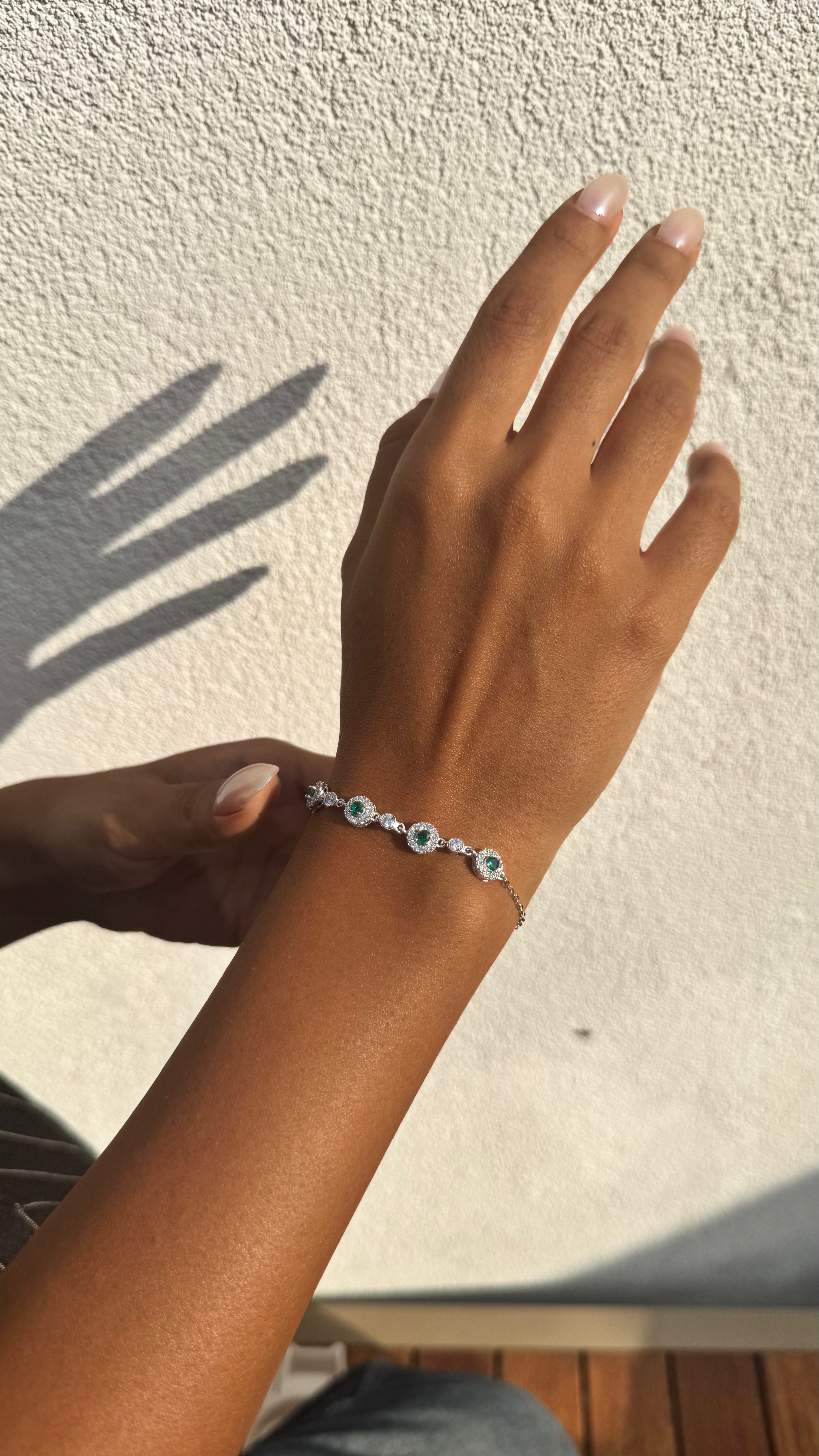 Green Halo Charm Bracelet – Sterling Silver 925 Elegant Design