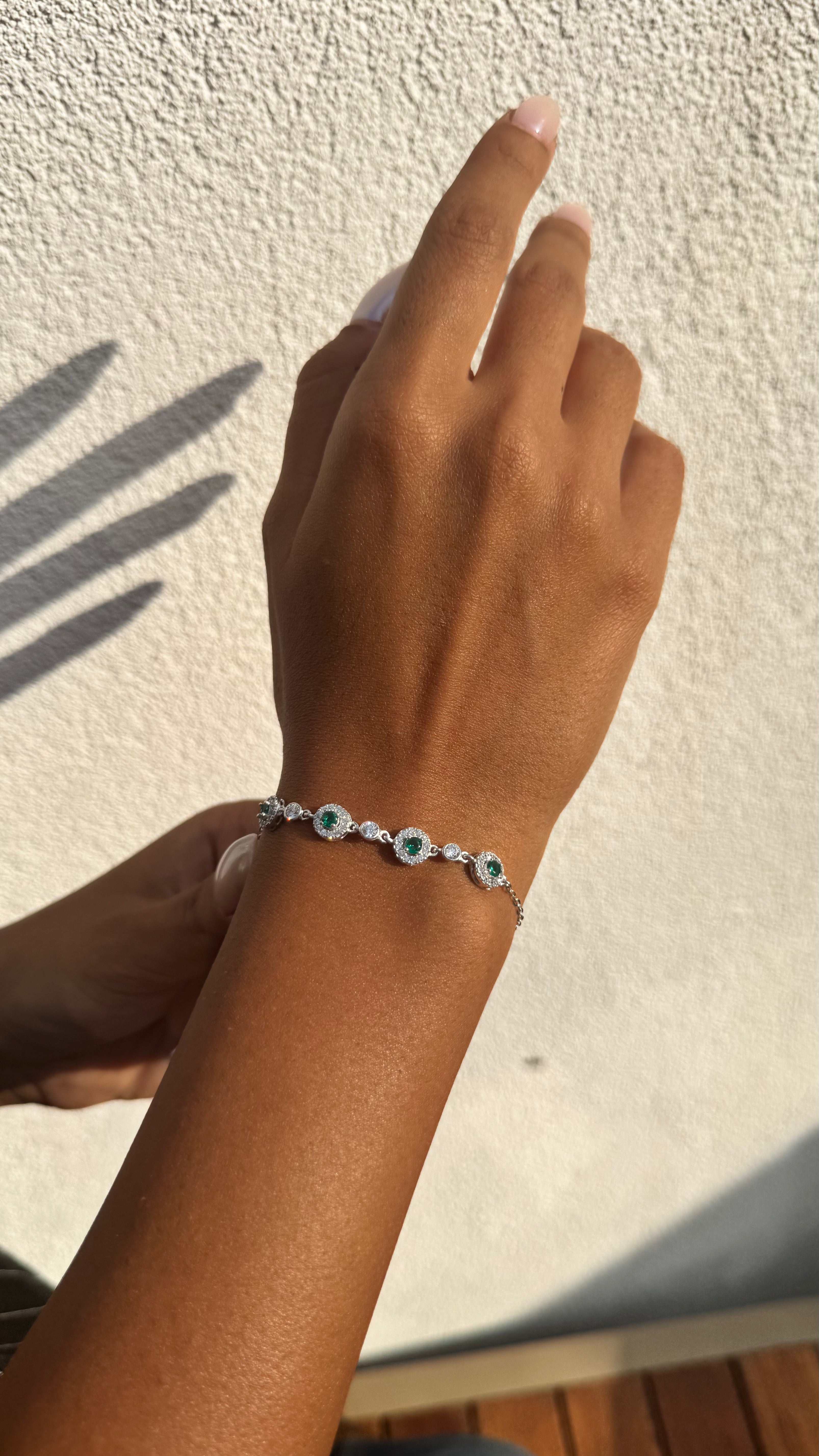 Green Halo Charm Bracelet – Sterling Silver 925 Elegant Design