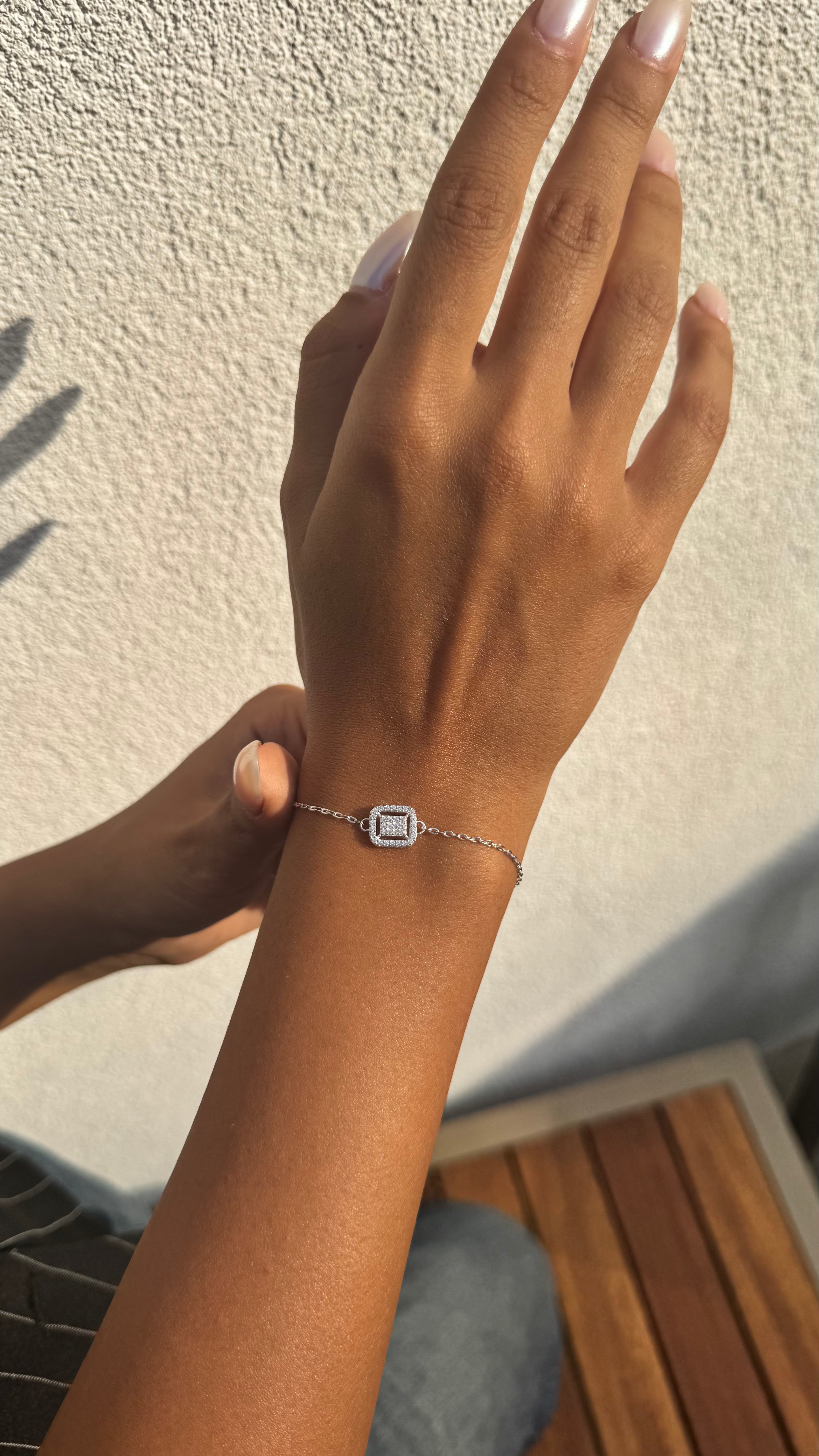 Square Halo Silver Bracelet - Sterling Silver 925