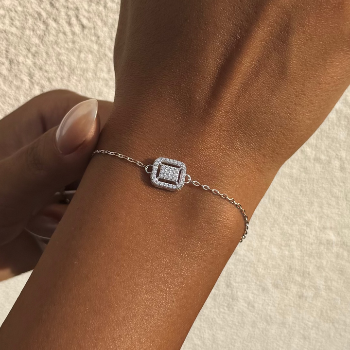 Square Halo Silver Bracelet - Sterling Silver 925