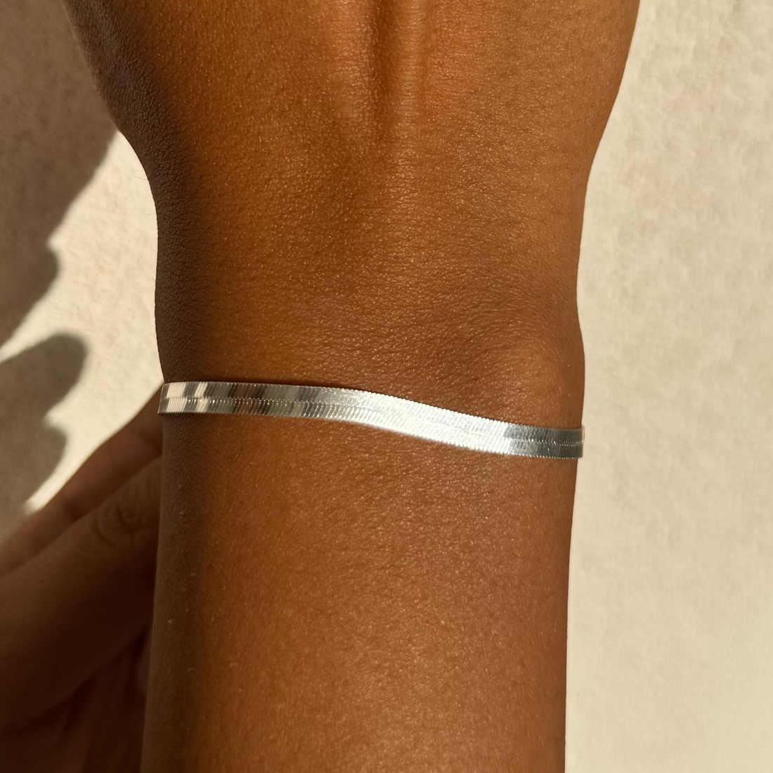Sterling Silver 925 Herringbone Snake Chain Bracelet – Classic Flat Shiny Design