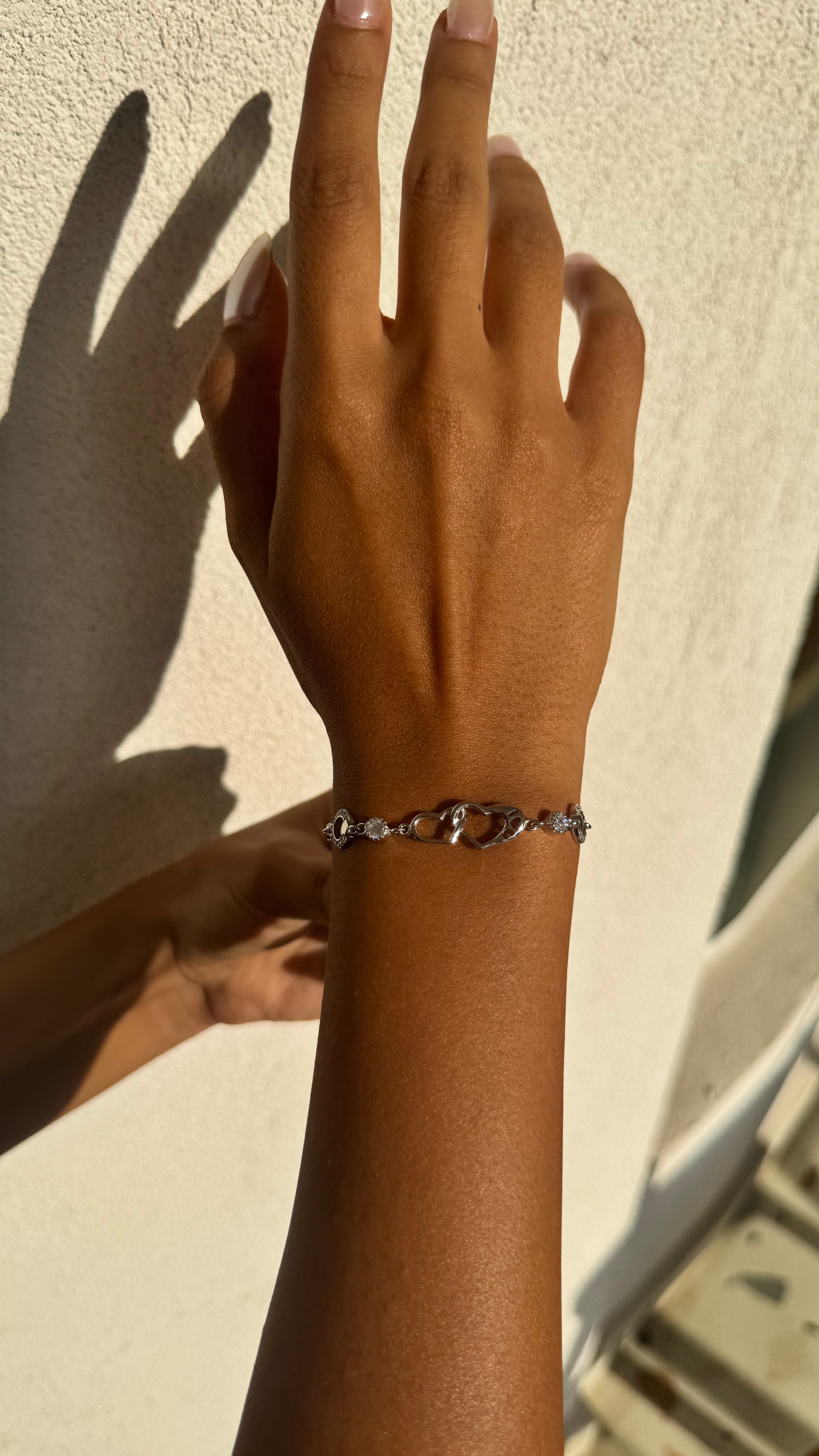 Double Hearts  infinity Silver Bracelet - Sterling Silver 925