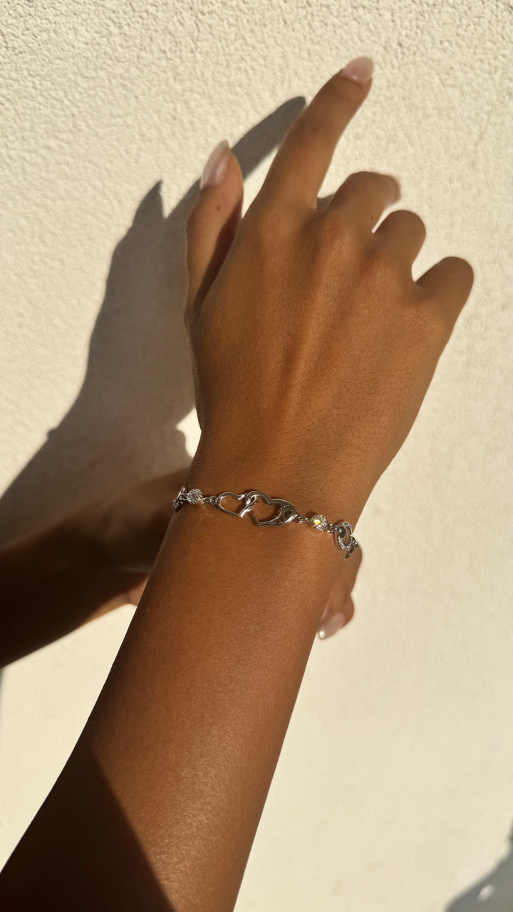 Double Hearts  infinity Silver Bracelet - Sterling Silver 925