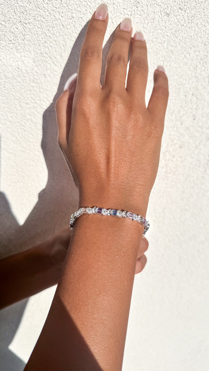 Elegant Rainbow Baguette Tennis Bracelet