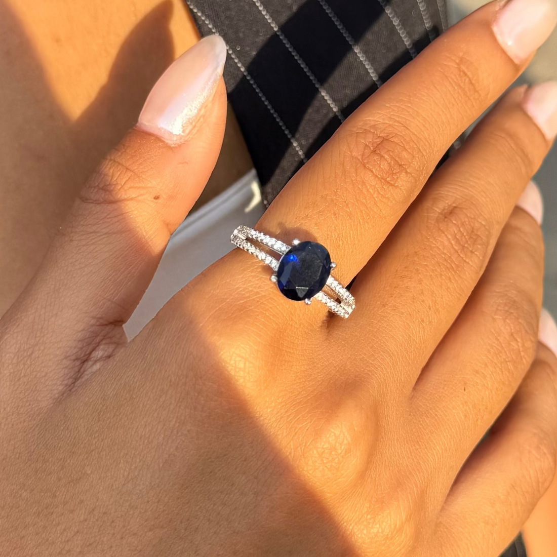 Royal Blue Oval Silver Ring - Sterling Silver 925